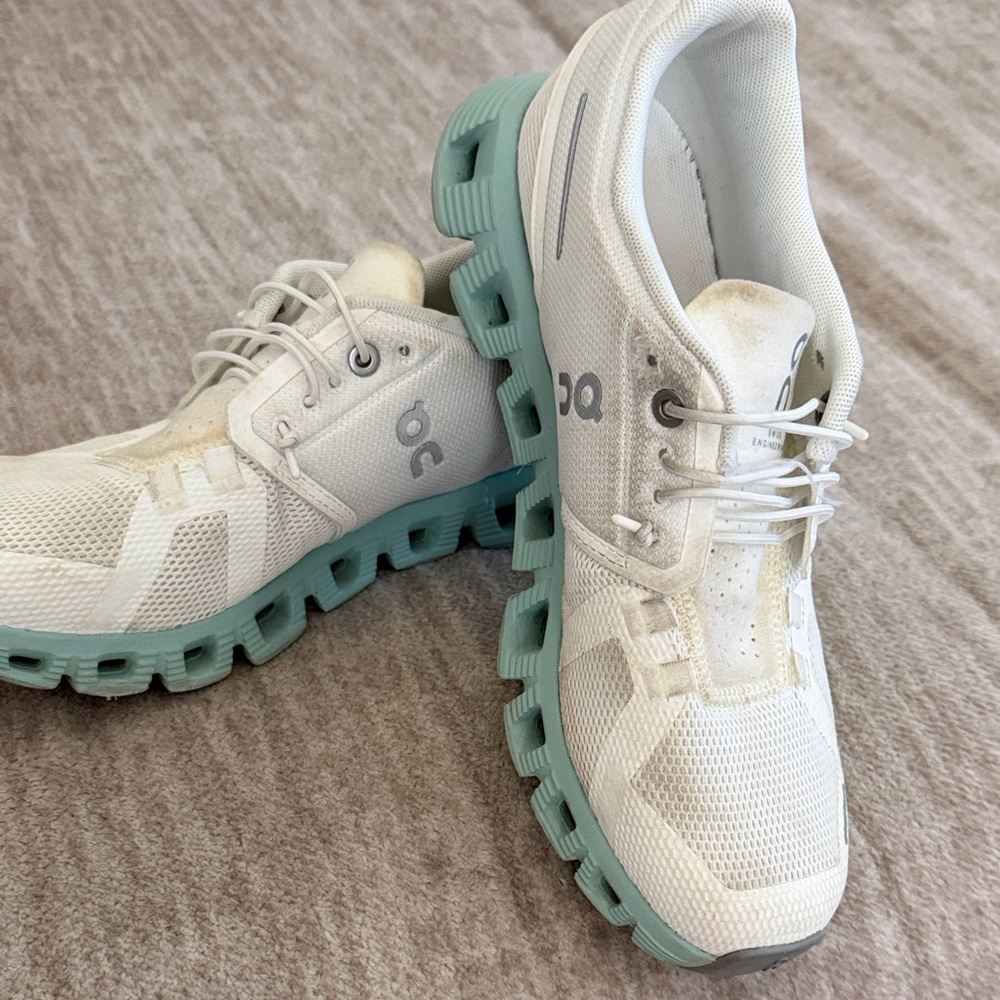 On Running Women's Cloud Athletic Shoes - White with Mint Sole